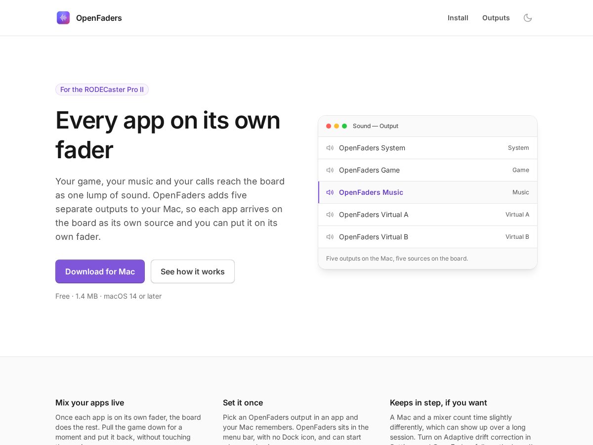 Landing-page snapshot of openfaders.org