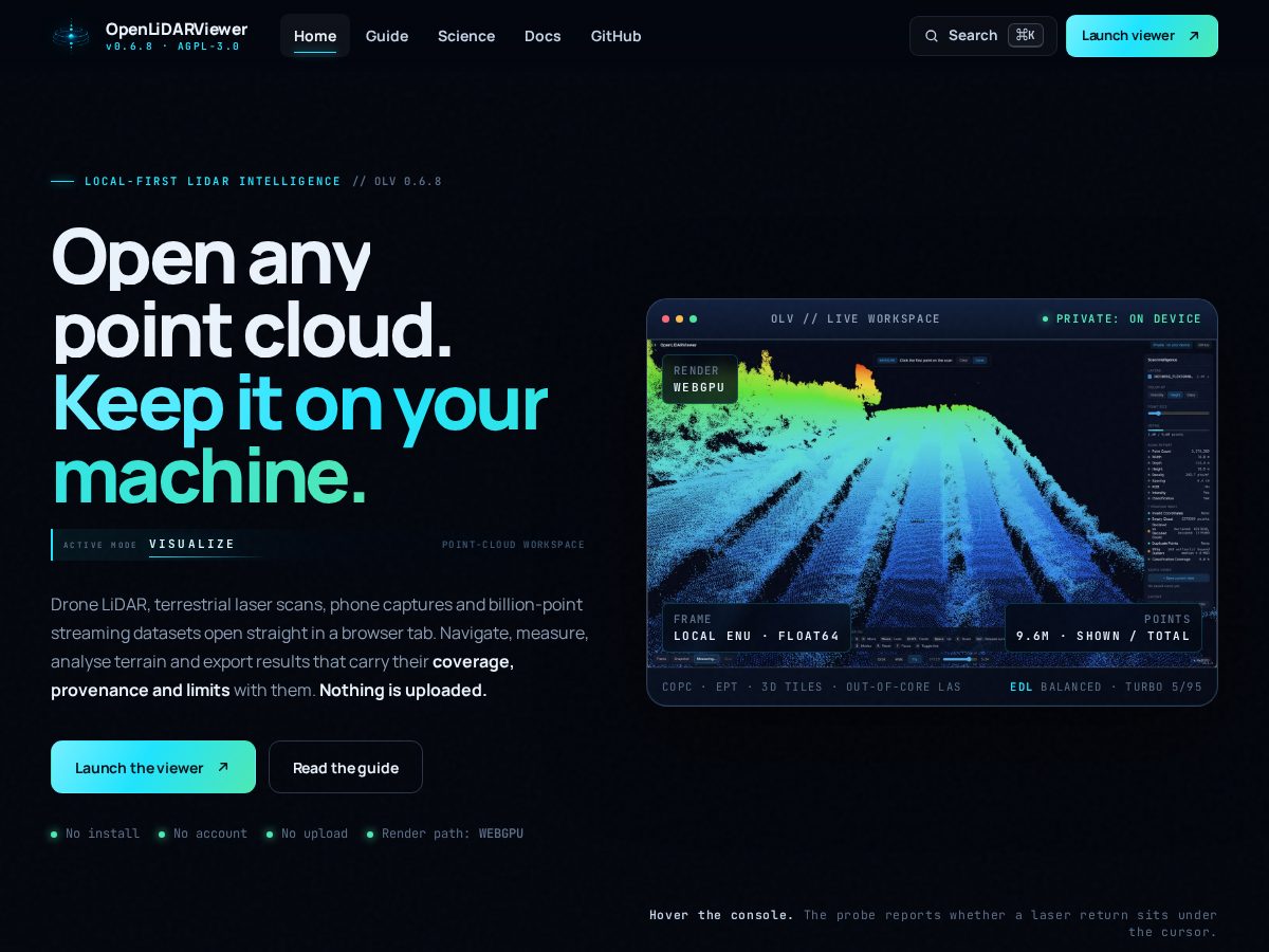 Landing-page snapshot of openlidarviewer.org