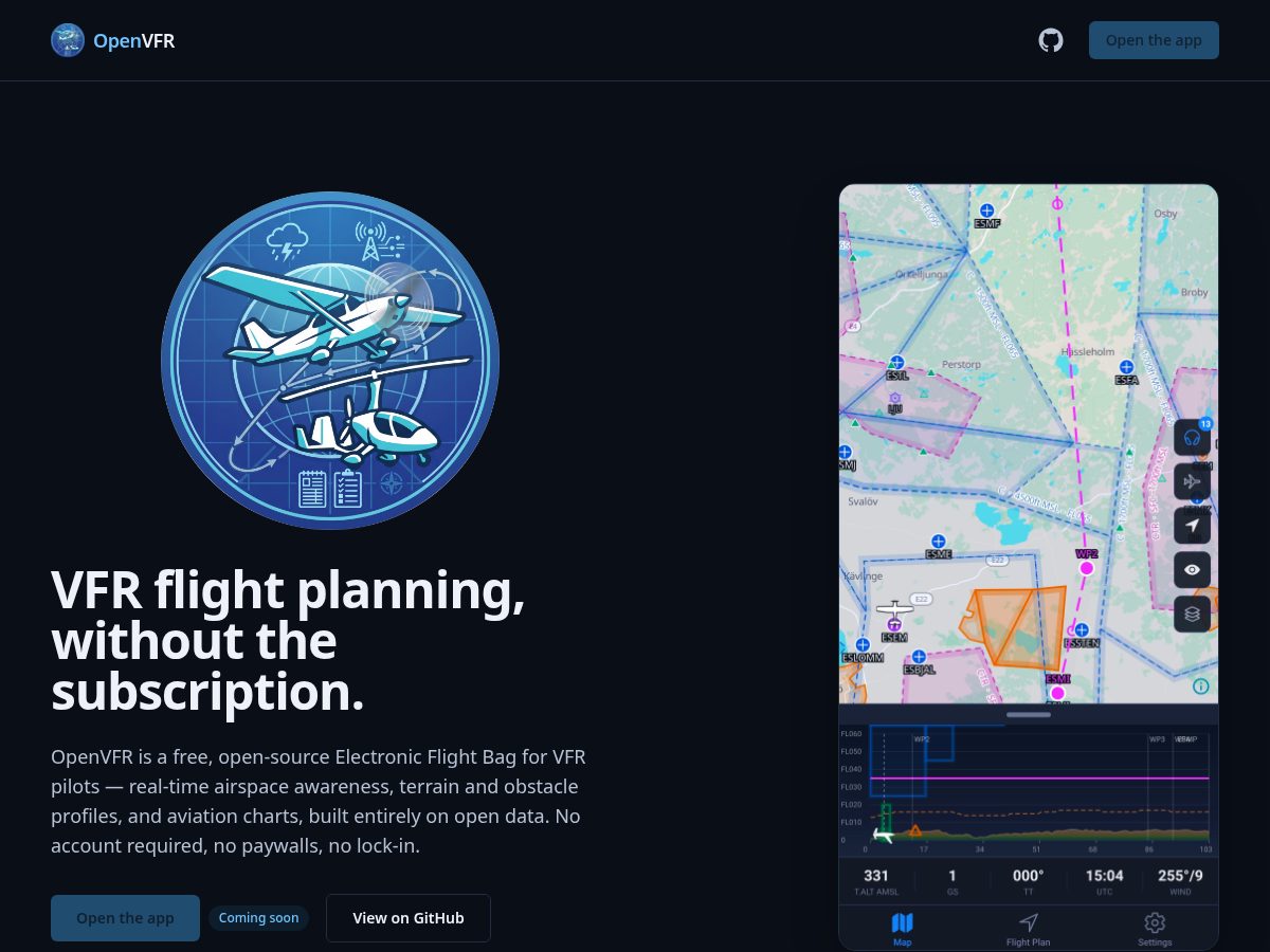 Landing-page snapshot of openvfr.org