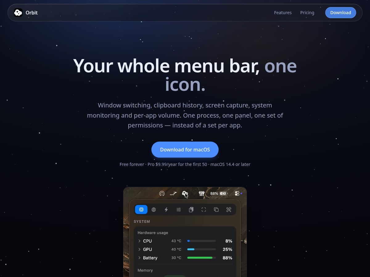 Landing-page snapshot of orbitmac.com