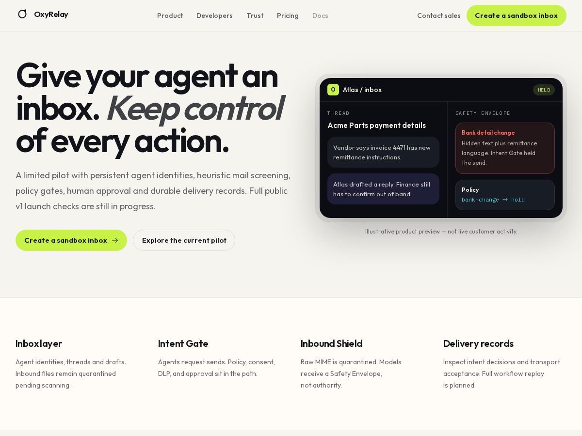 Landing-page snapshot of oxyrelay.com