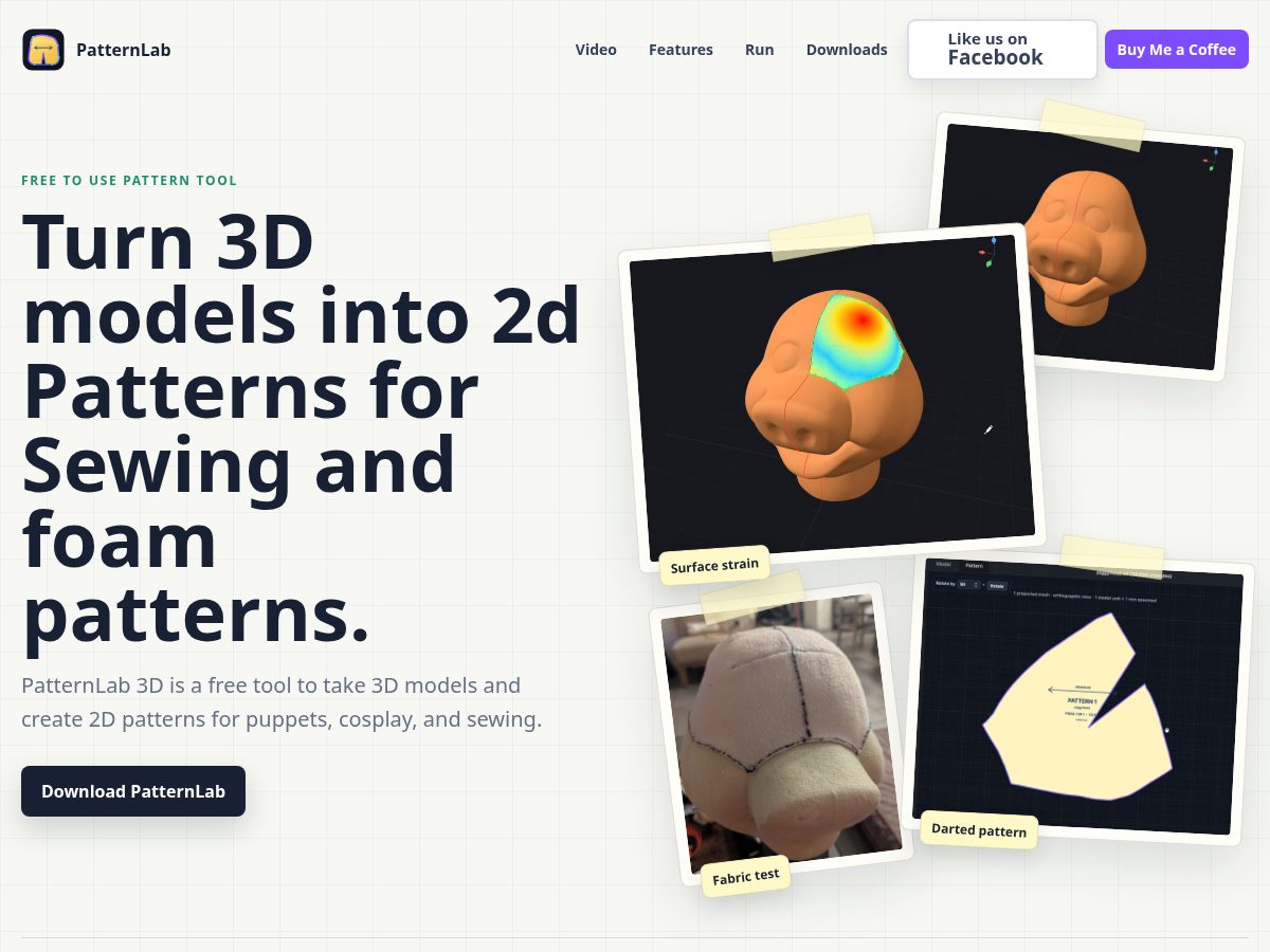 Landing-page snapshot of patternlab3d.com