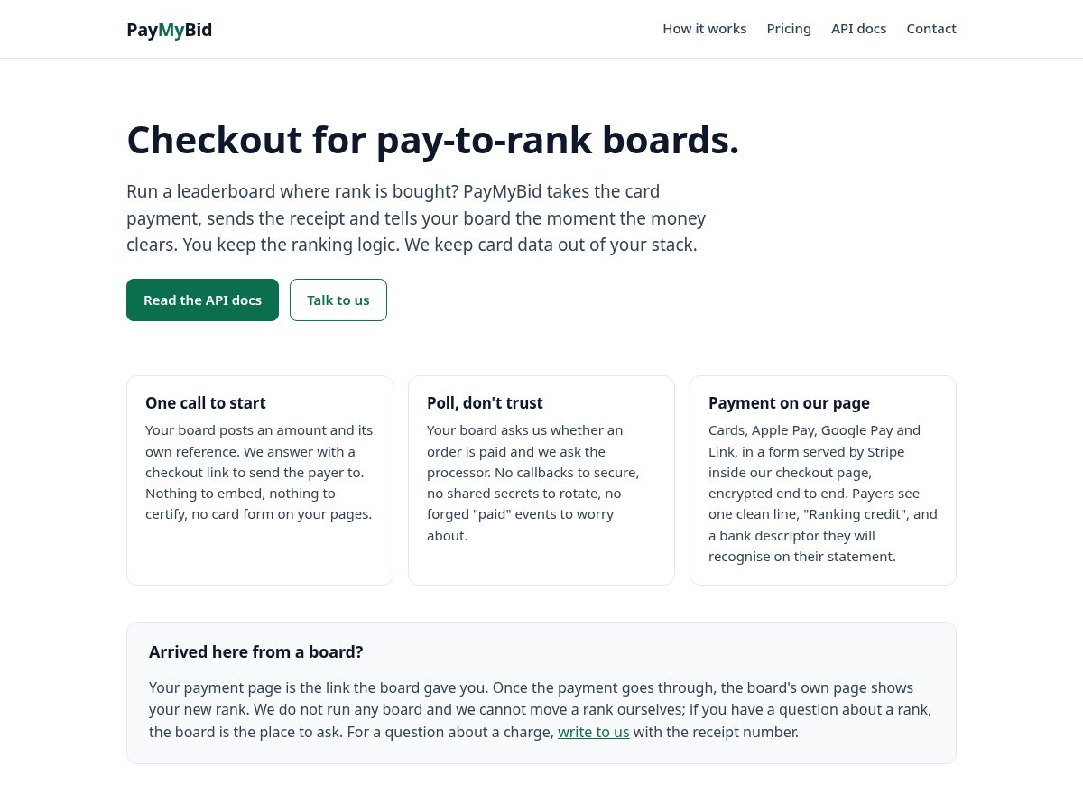 Landing-page snapshot of paymybid.lol