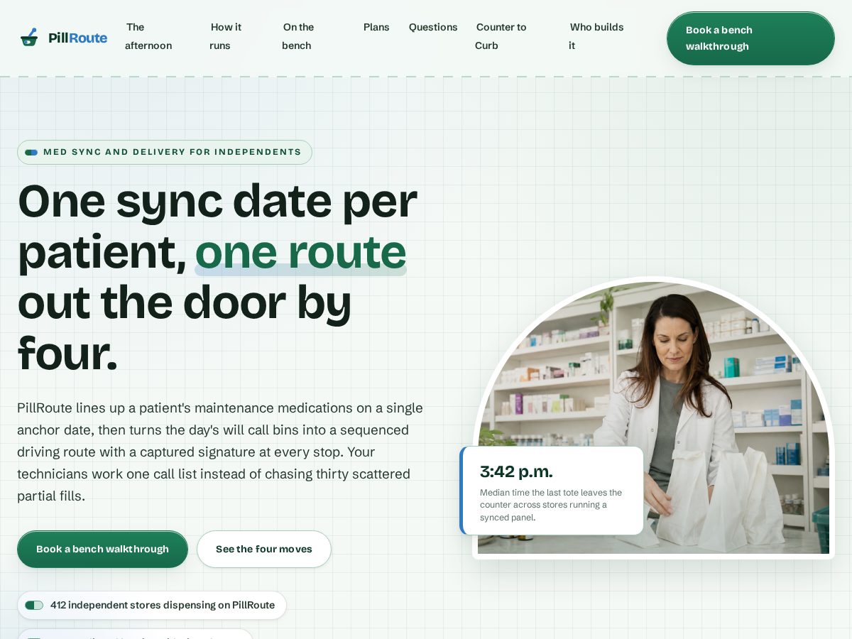 Landing-page snapshot of pillroute.com