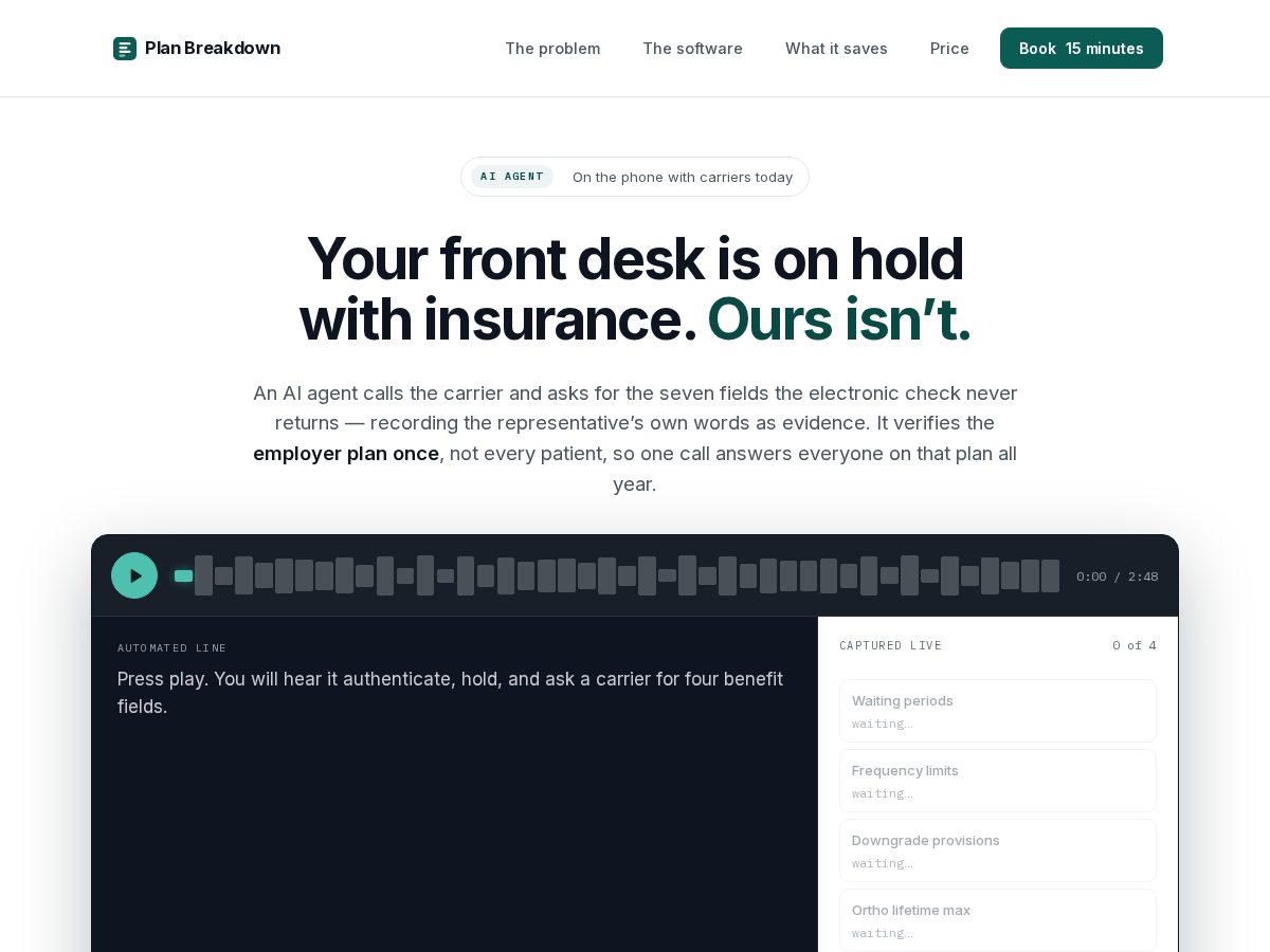 Landing-page snapshot of planbreakdown.com