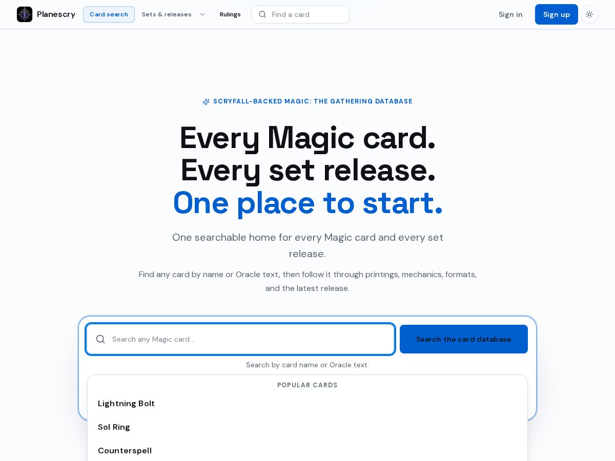 Landing-page snapshot of planescry.app