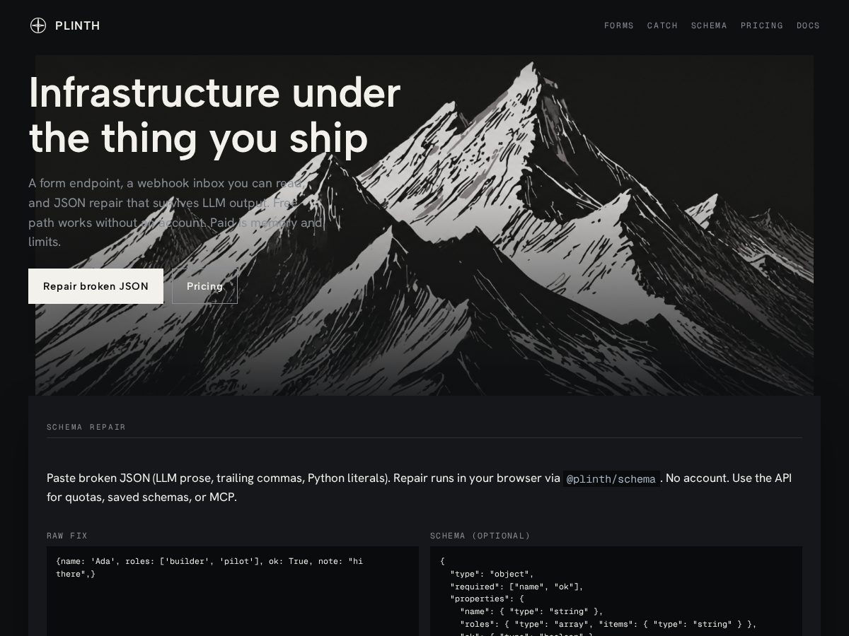 Landing-page snapshot of plinthrun.com