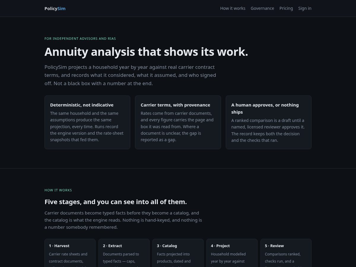 Landing-page snapshot of policysim.net