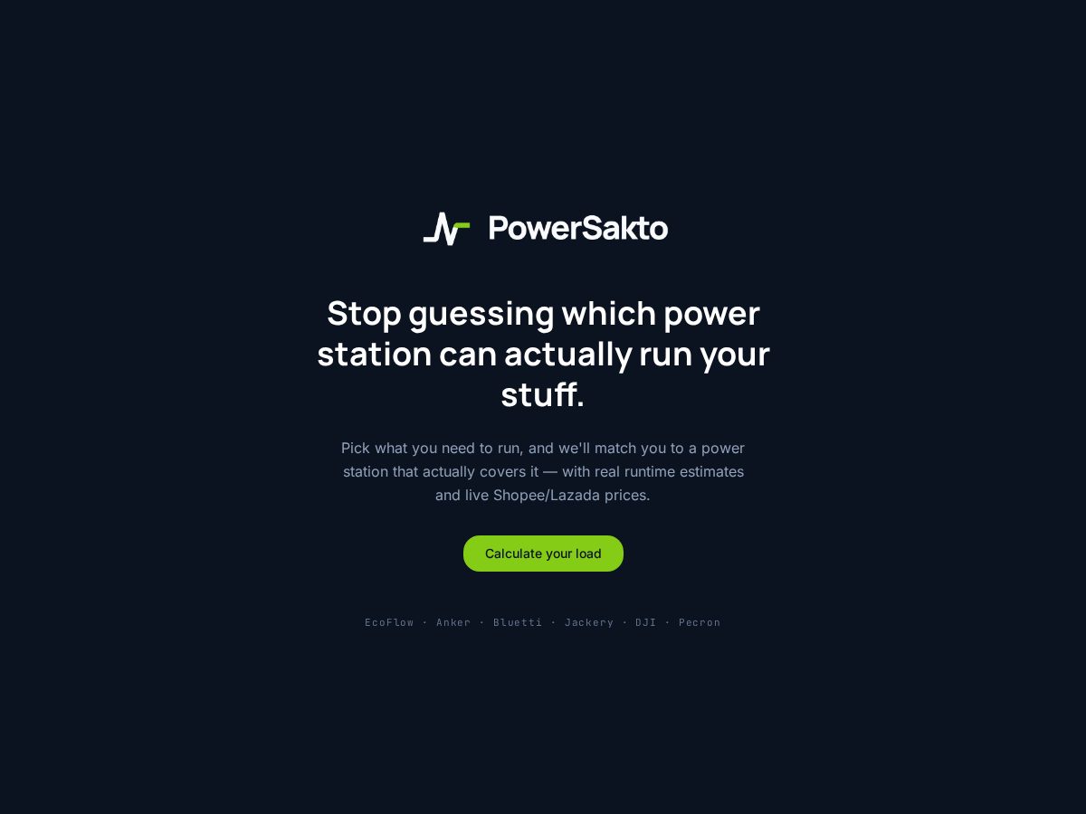 Landing-page snapshot of powersakto.com