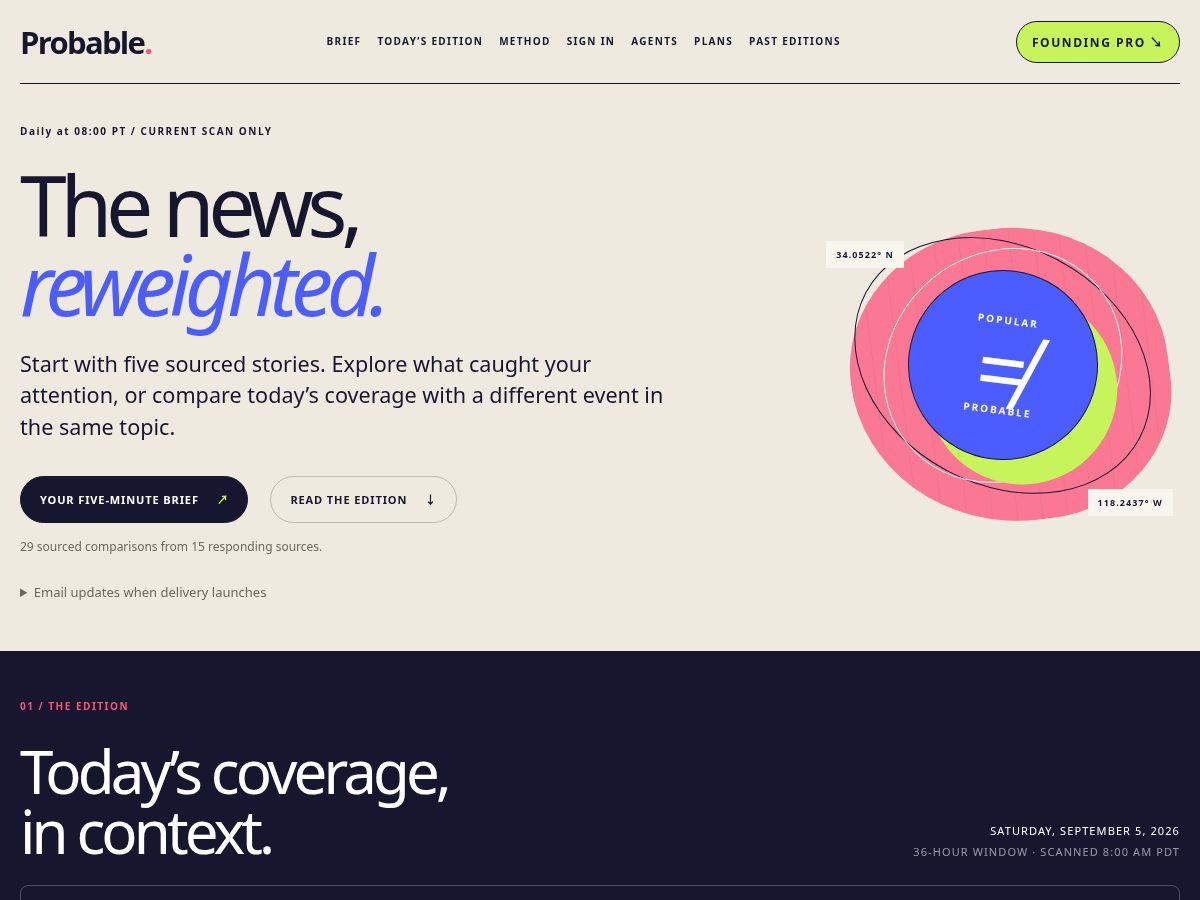 Landing-page snapshot of probable.media