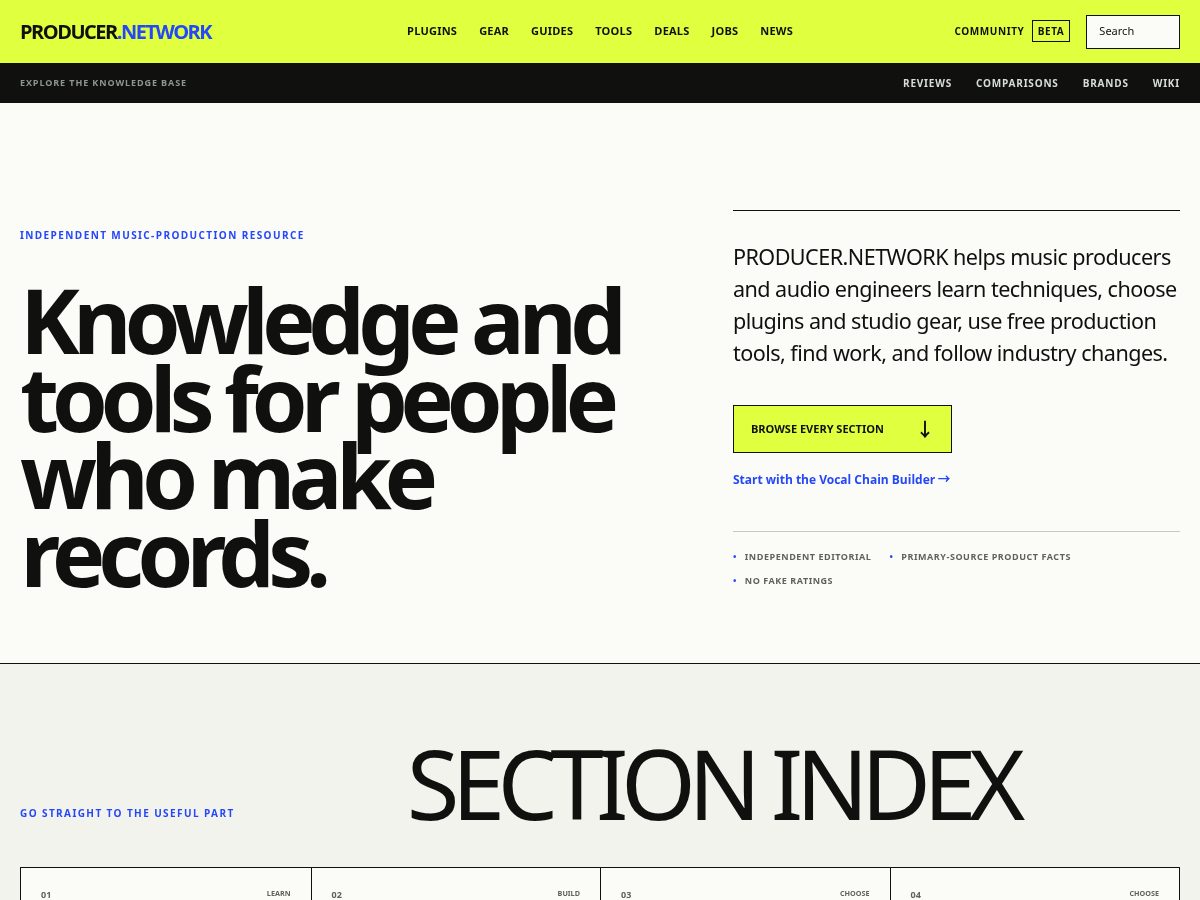 Landing-page snapshot of producer.network