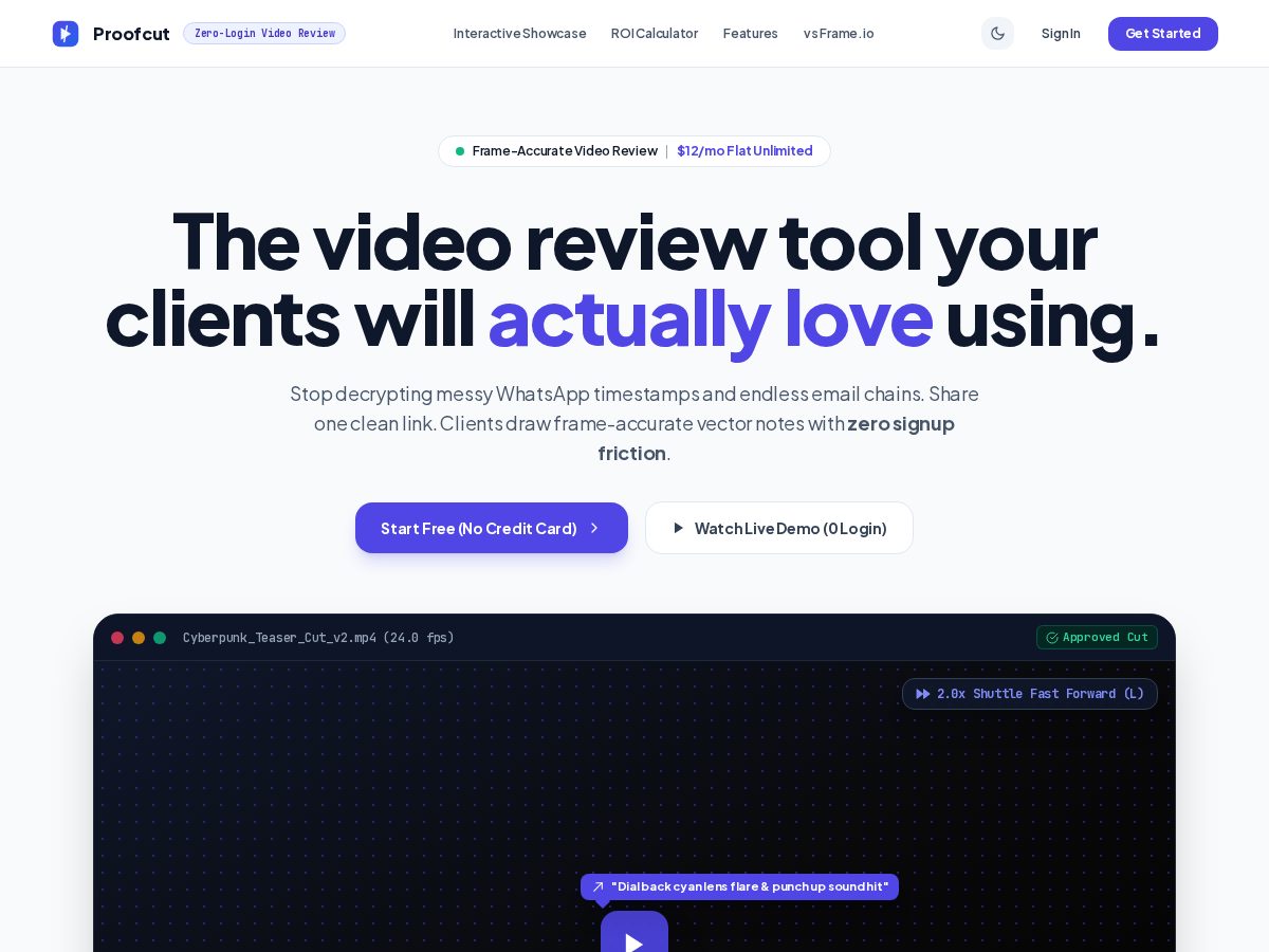 Landing-page snapshot of proofcut.app