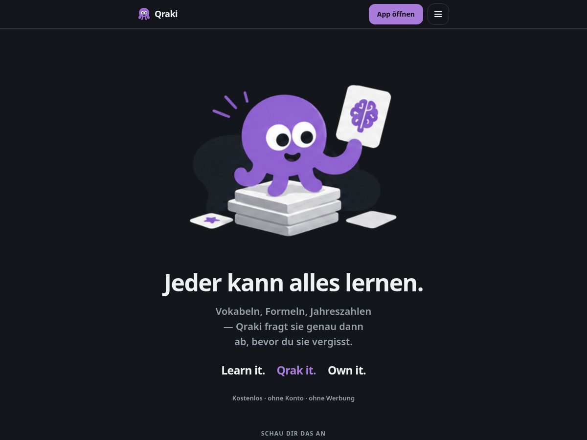 Landing-page snapshot of qraki.com