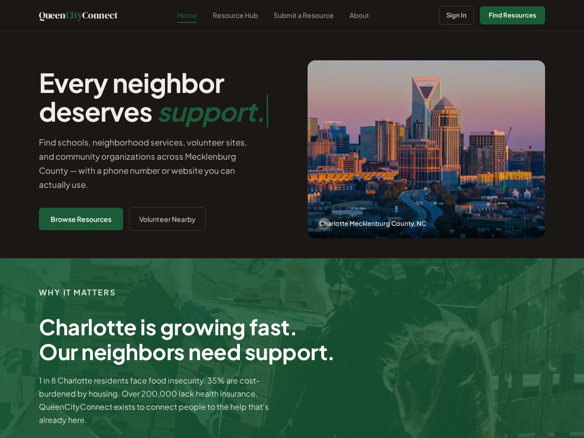 Landing-page snapshot of queencityconnect.org
