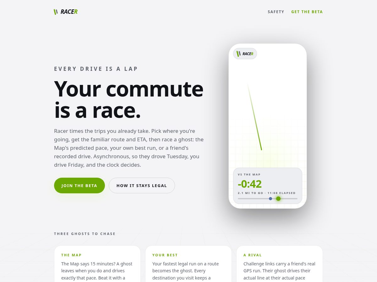 Landing-page snapshot of racermaps.com