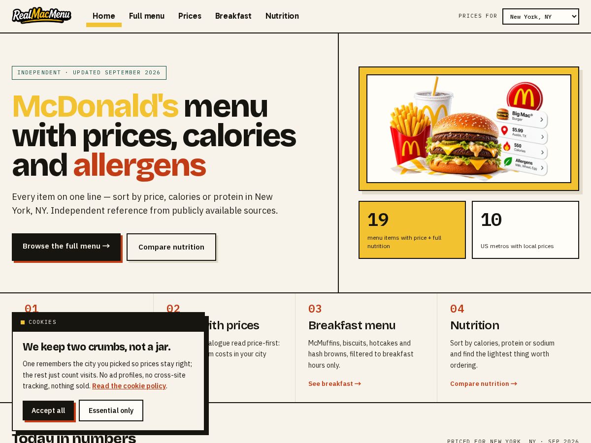 Landing-page snapshot of realmacmenu.com