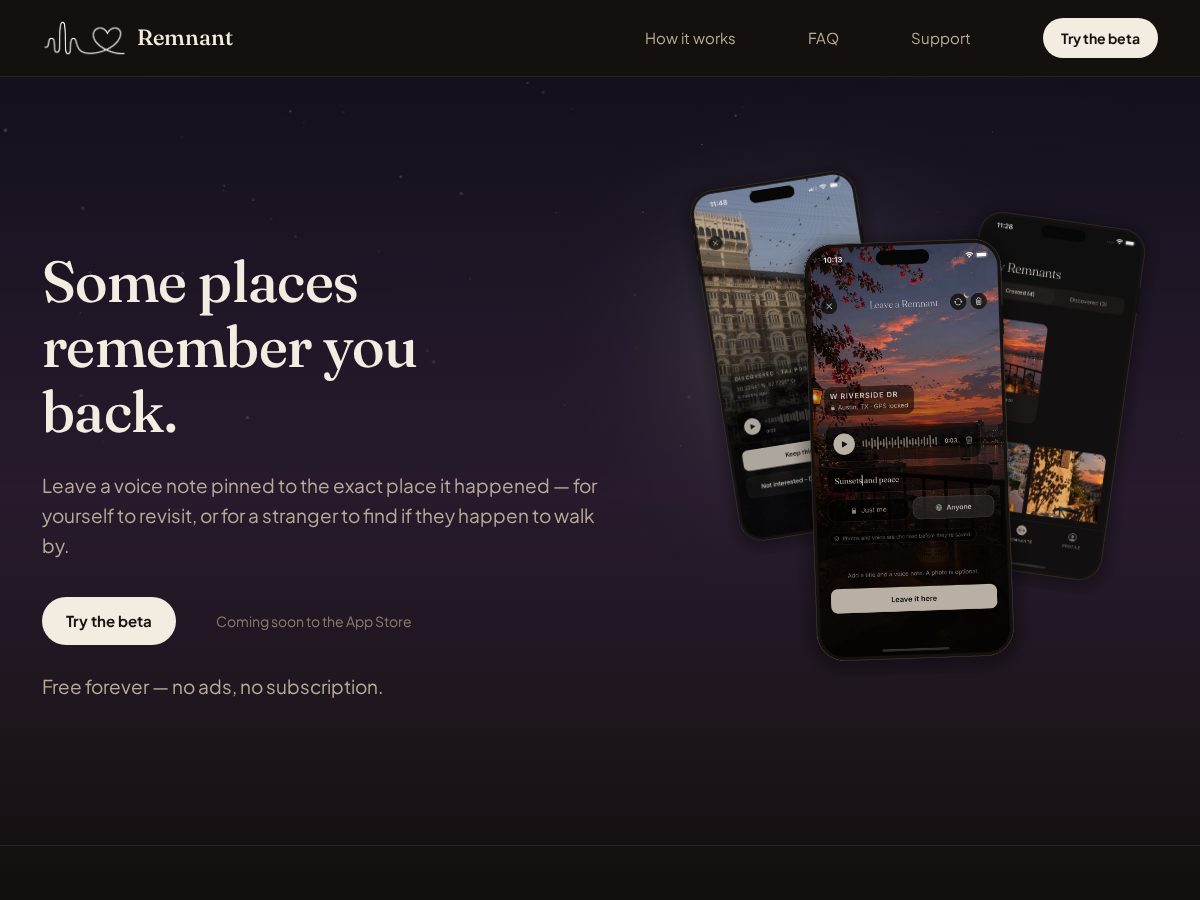 Landing-page snapshot of remnant-app.com