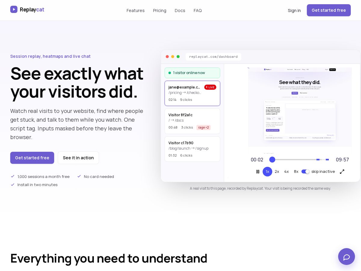 Landing-page snapshot of replaycat.com