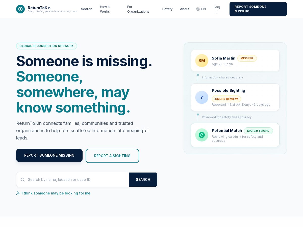 Landing-page snapshot of returntokin.com
