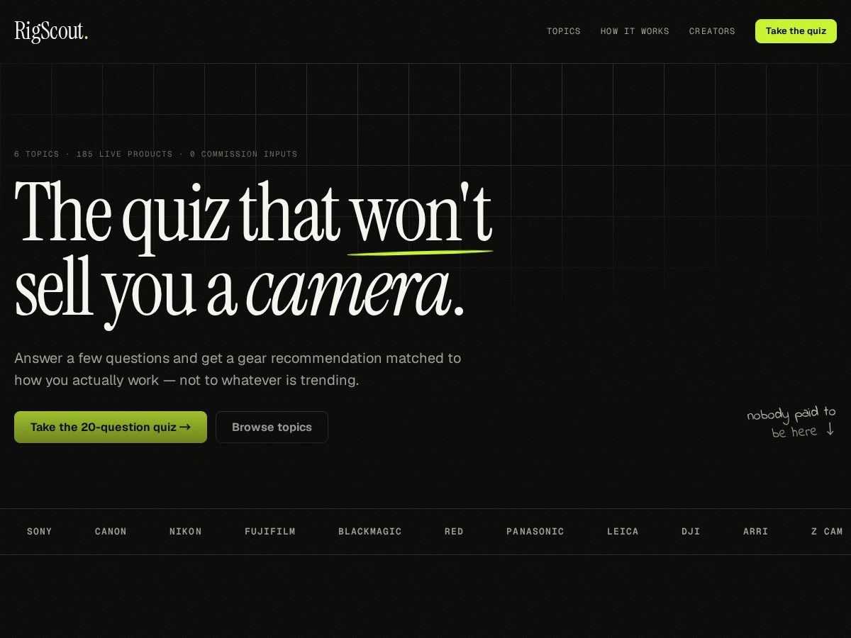 Landing-page snapshot of rigscout.camera