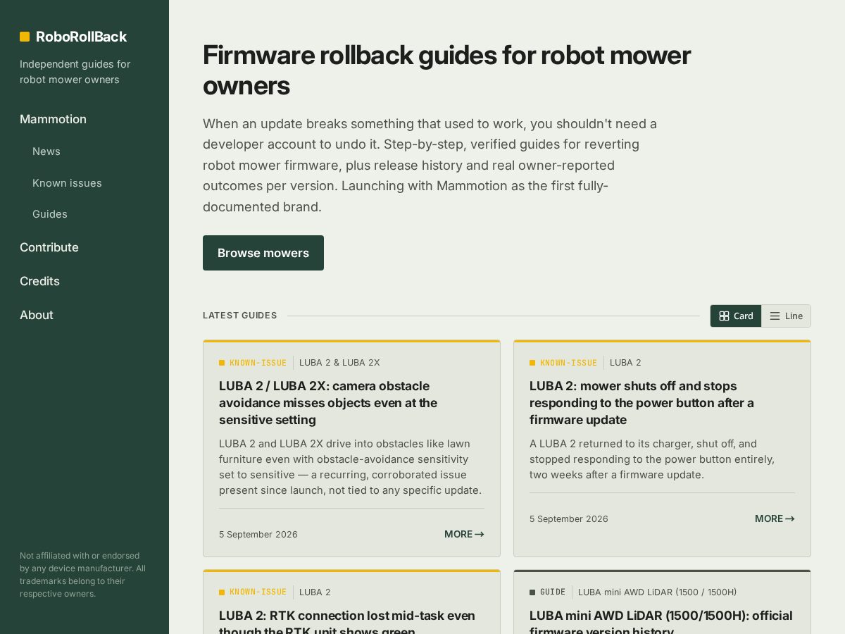 Landing-page snapshot of roborollback.com