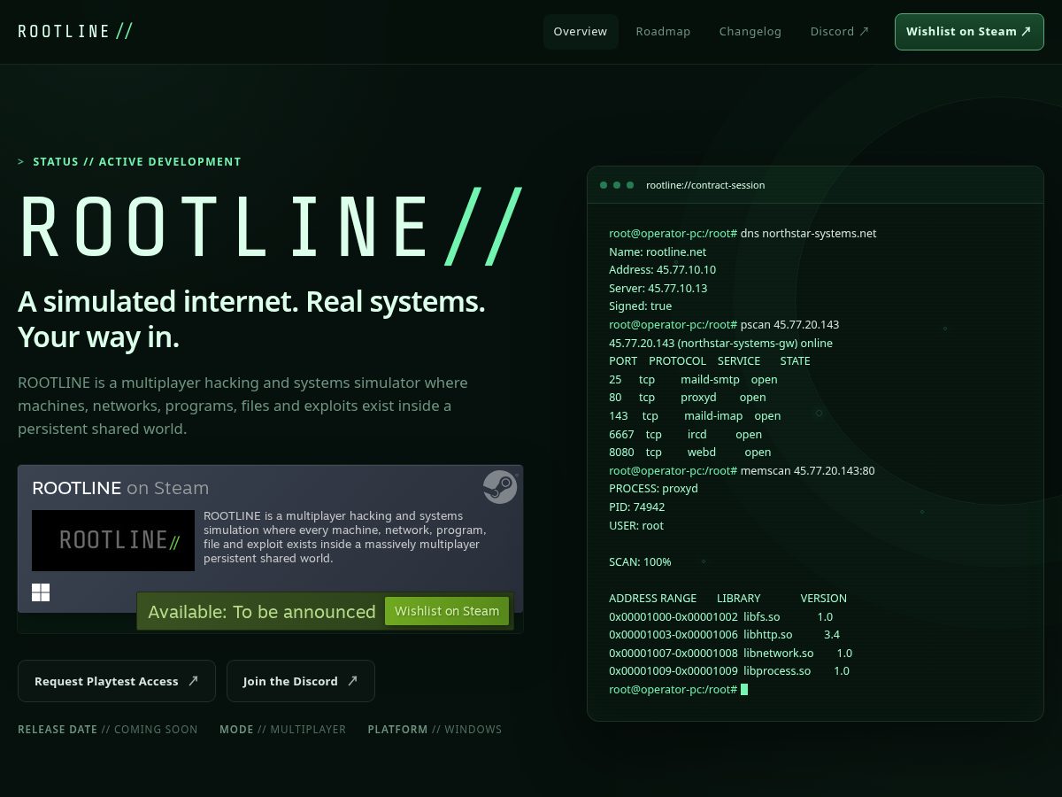Landing-page snapshot of rootlinegame.com