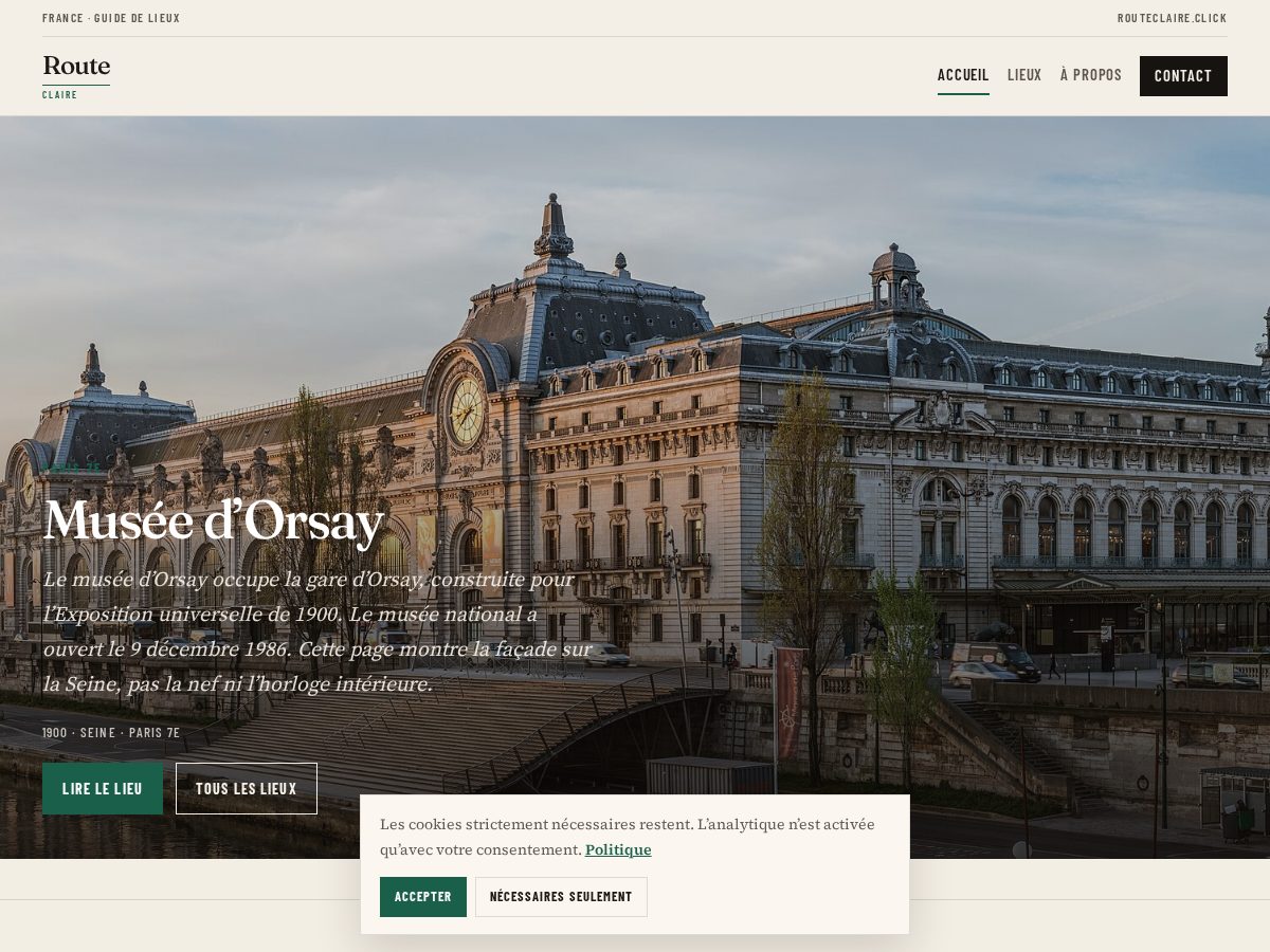 Landing-page snapshot of routeclaire.click