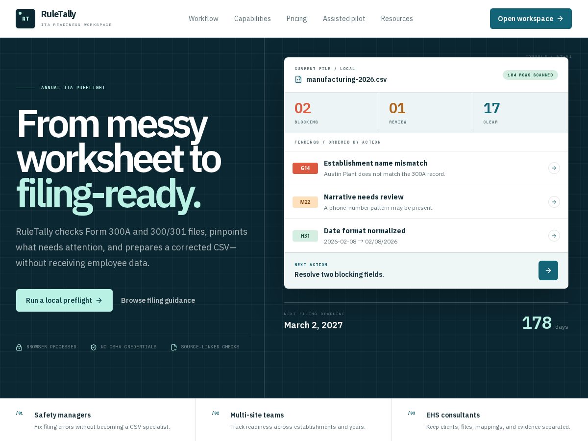 Landing-page snapshot of ruletally.com