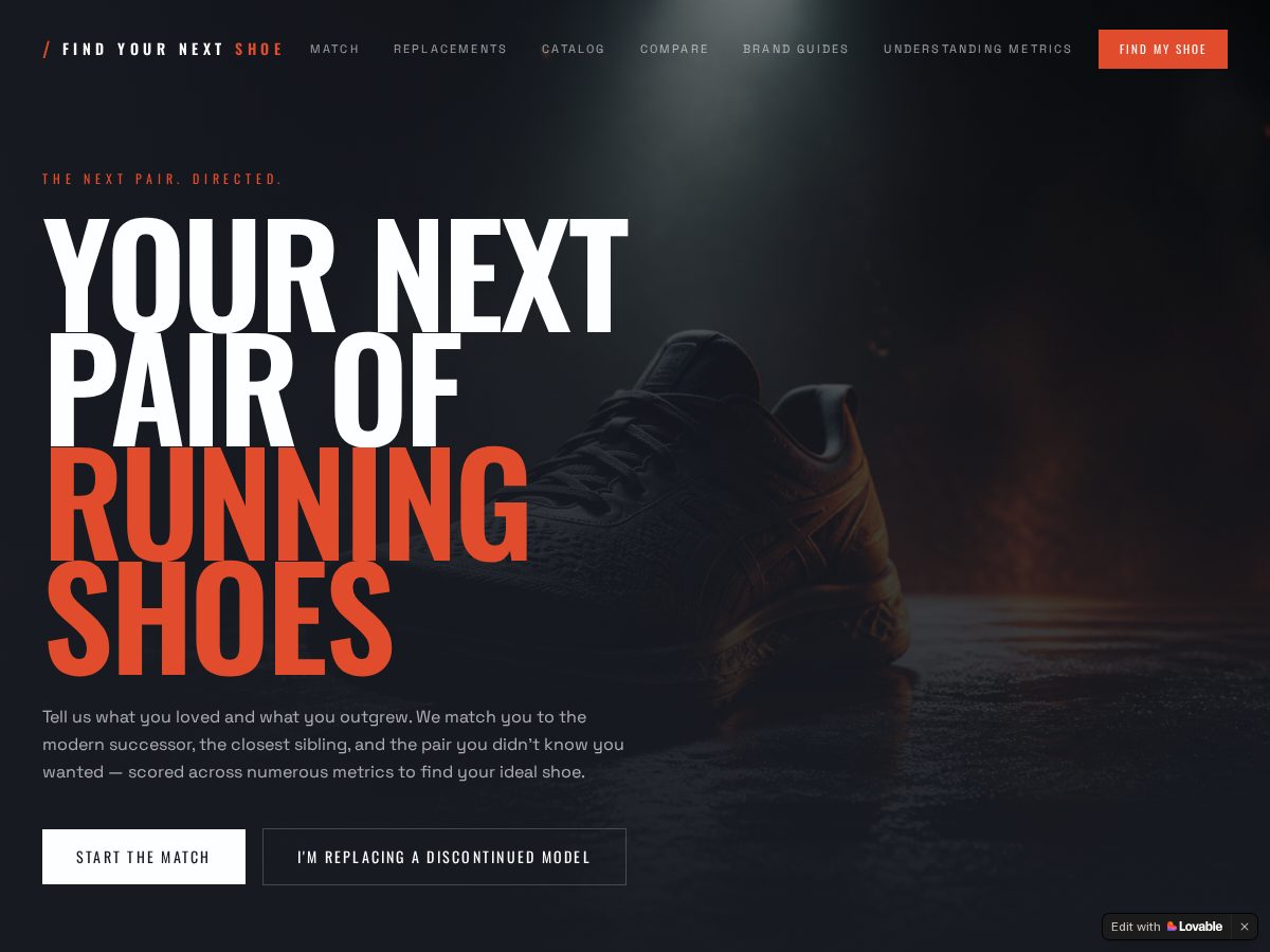 Landing-page snapshot of runningshoefinder.com