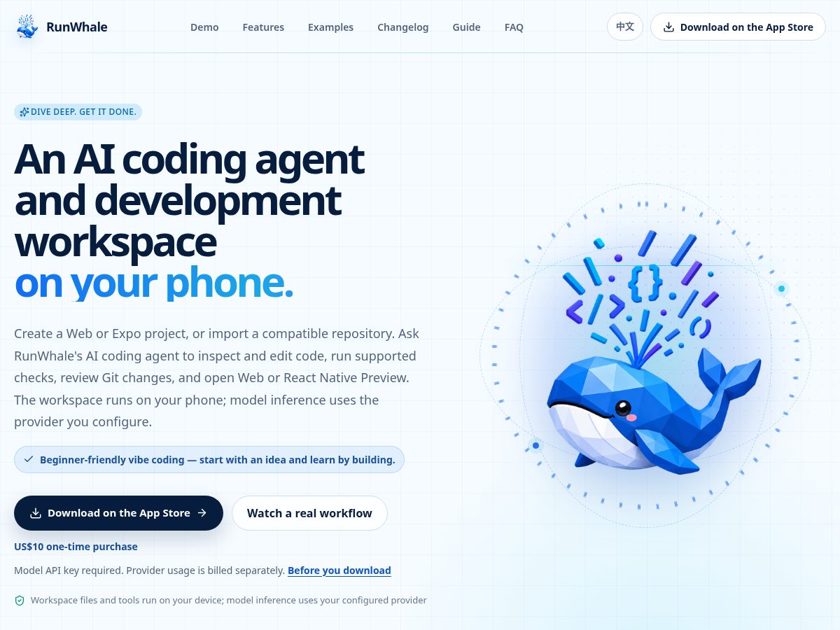 Landing-page snapshot of runwhale.dev
