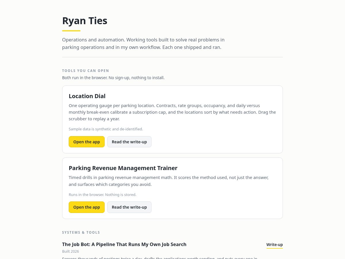 Landing-page snapshot of ryanties.com