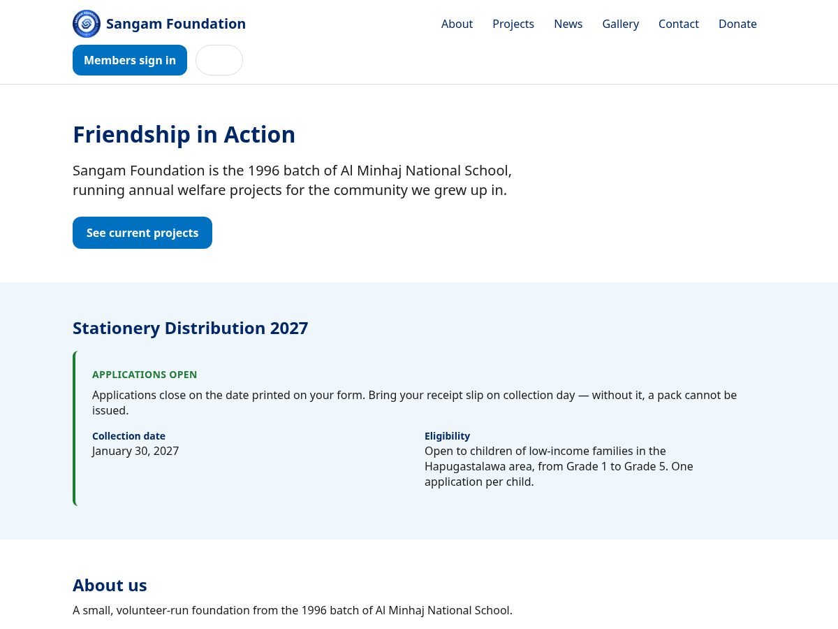 Landing-page snapshot of sangamfdn.org
