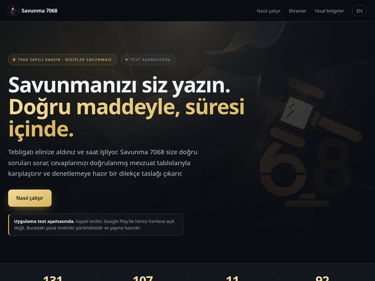 Landing-page snapshot of savunma.app