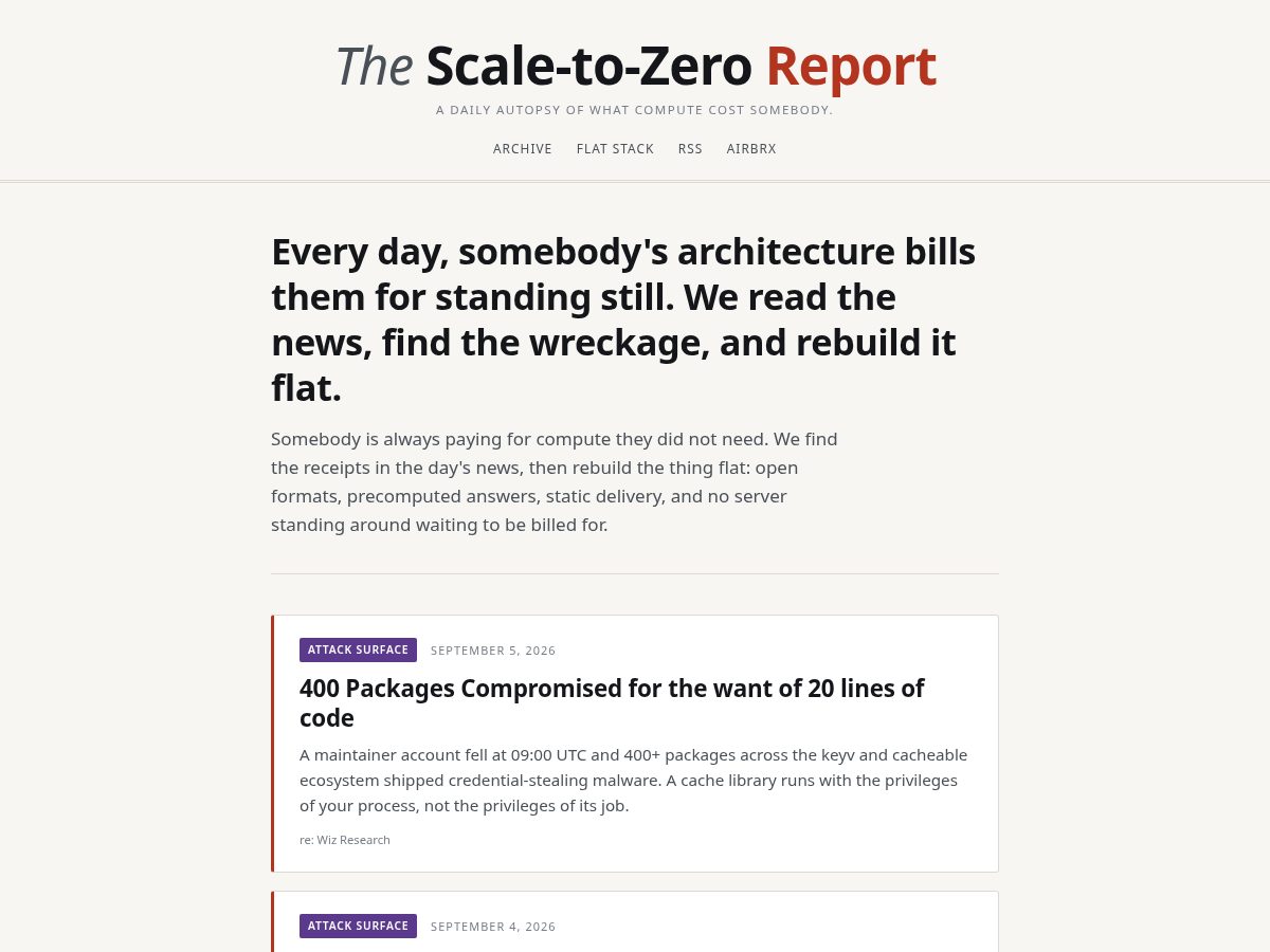 Landing-page snapshot of scale-to-zero.com