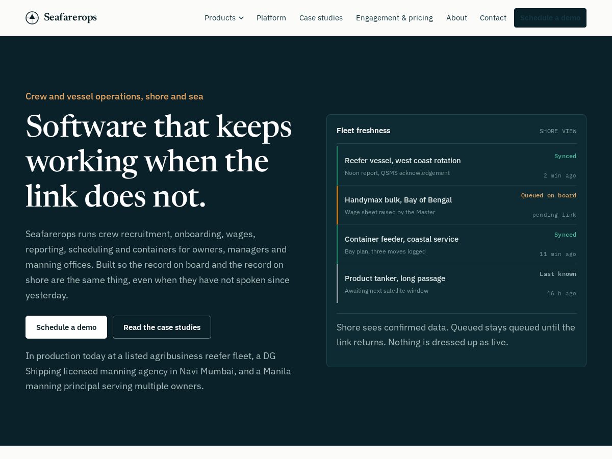 Landing-page snapshot of seafarerops.com