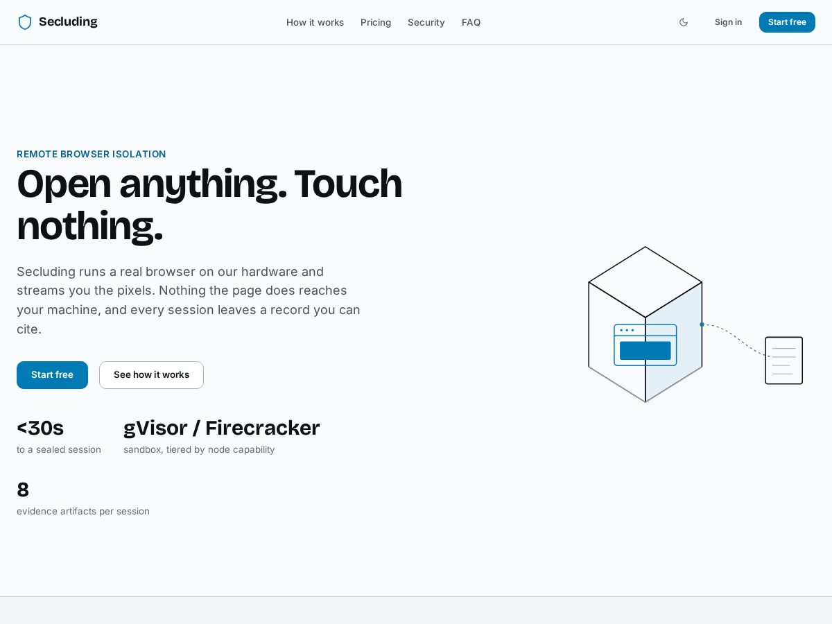 Landing-page snapshot of seclud.ing