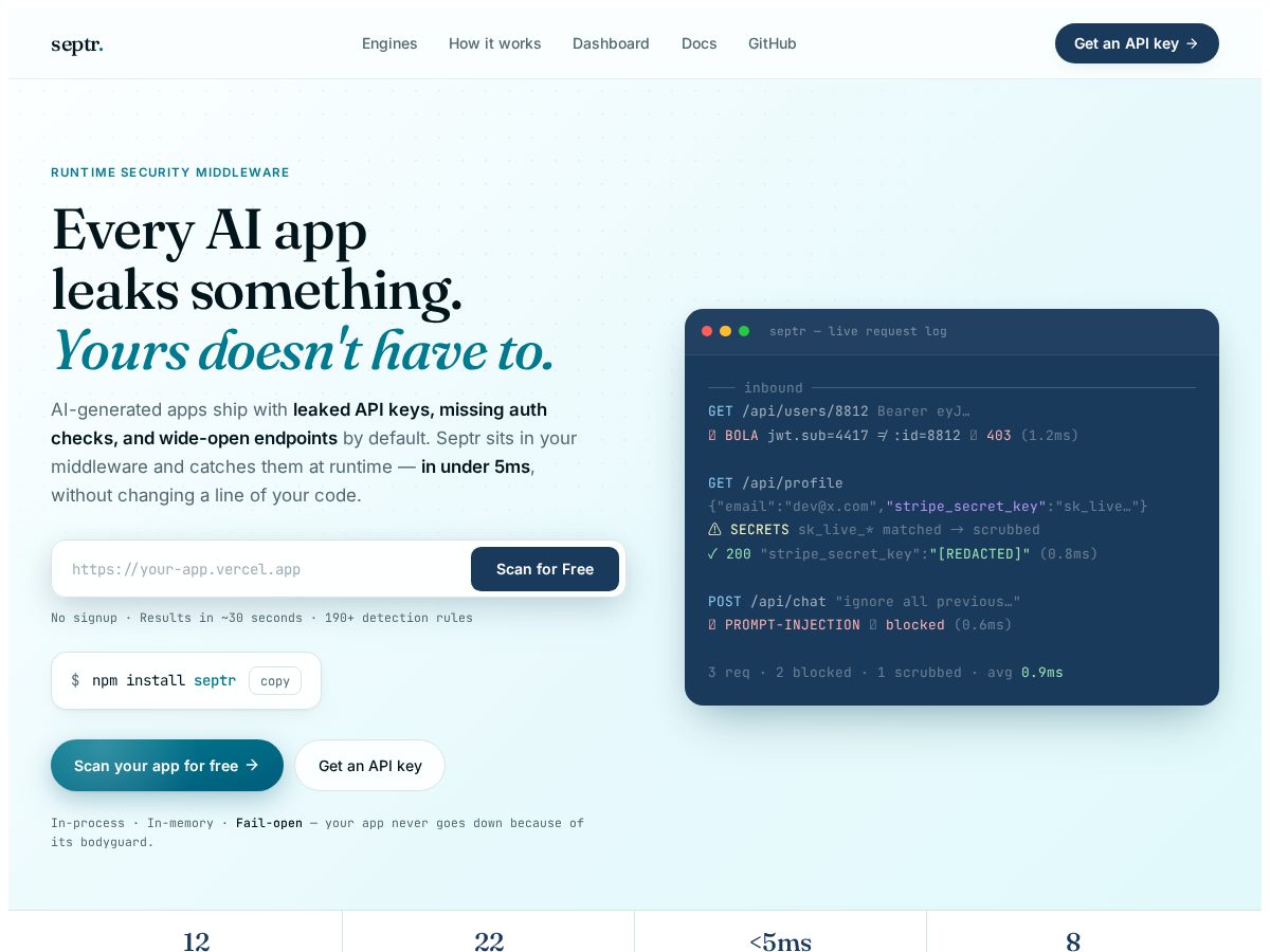 Landing-page snapshot of septr.dev