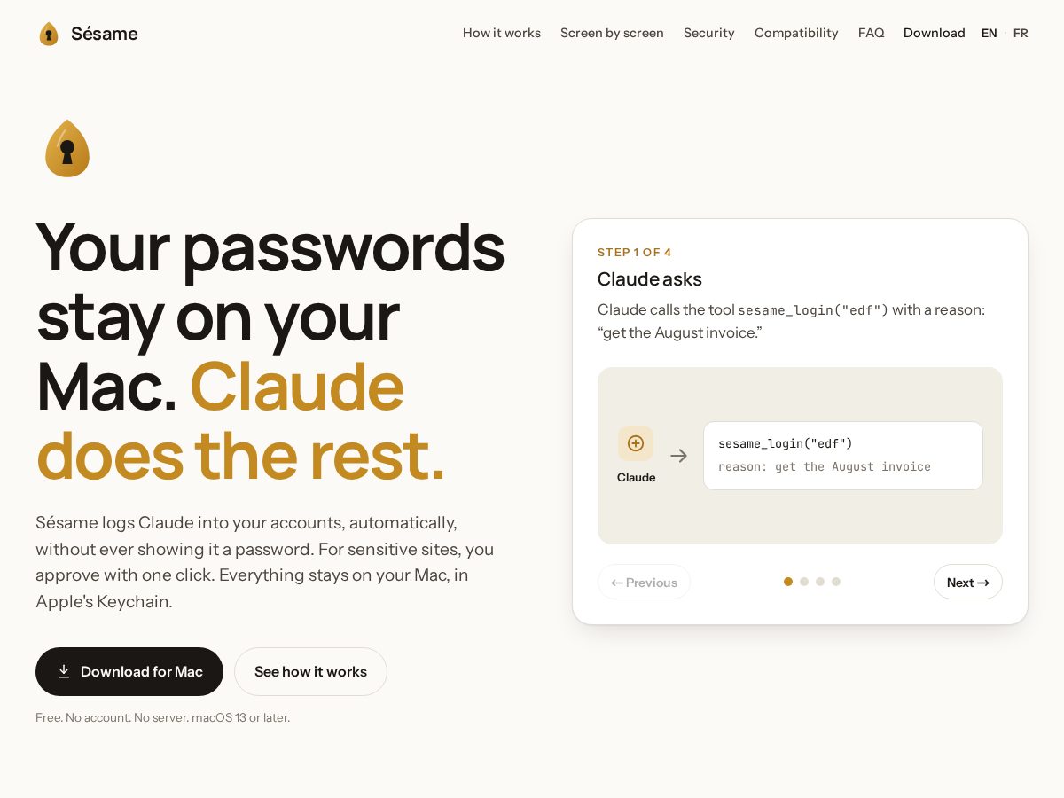 Landing-page snapshot of sesamekey.app