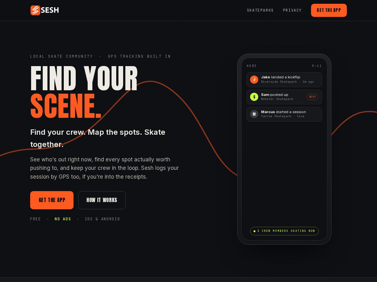 Landing-page snapshot of seshskate.app