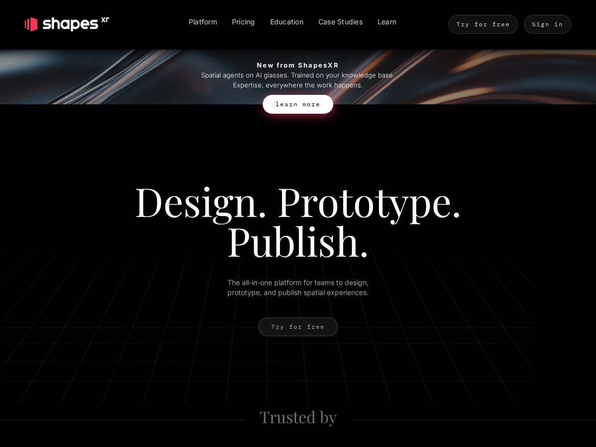Landing-page snapshot of shapesxr.net