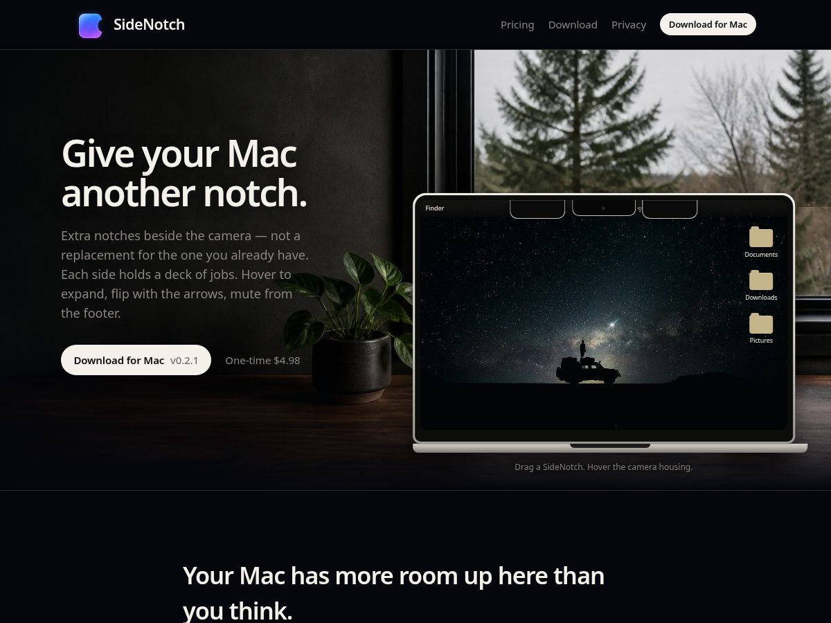 Landing-page snapshot of sidenotch.com