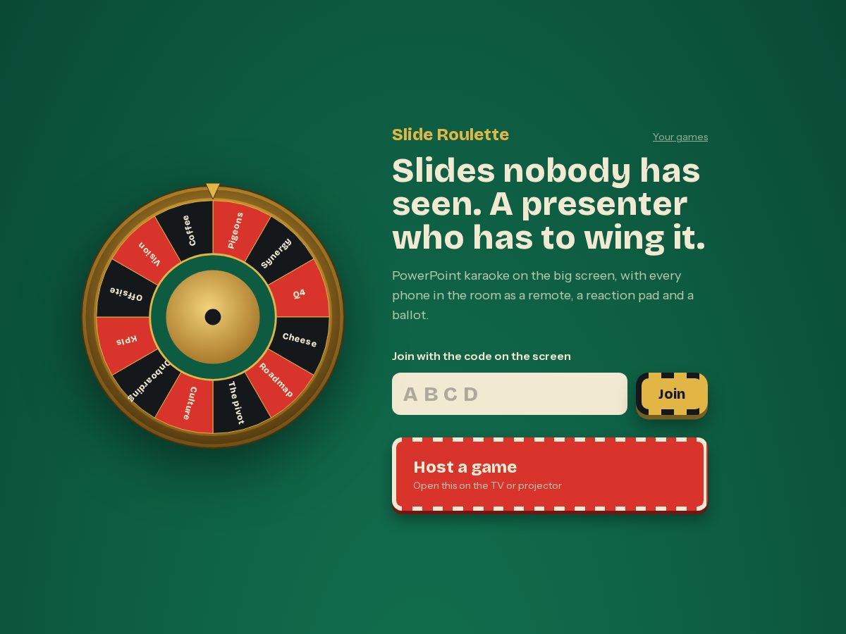 Landing-page snapshot of slideroulette.com