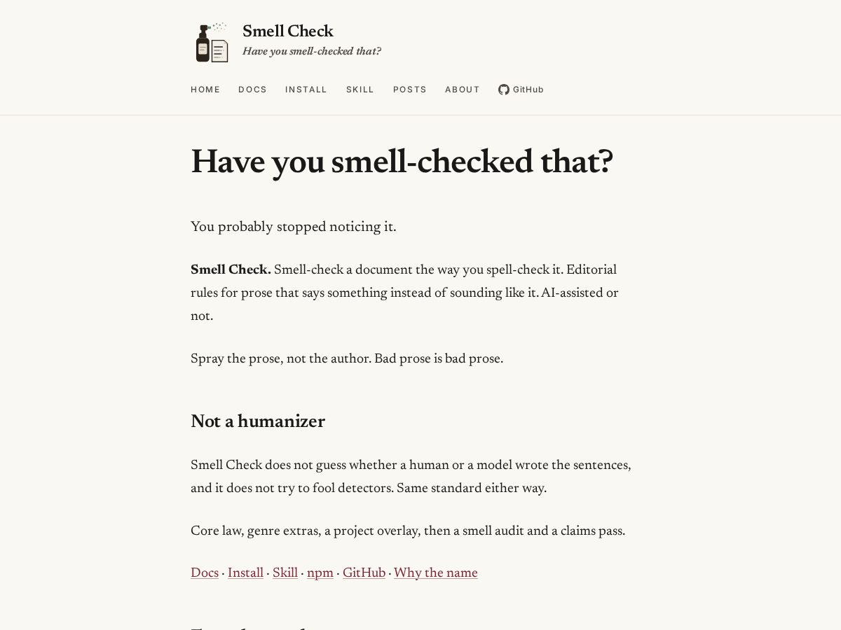 Landing-page snapshot of smellchecker.dev