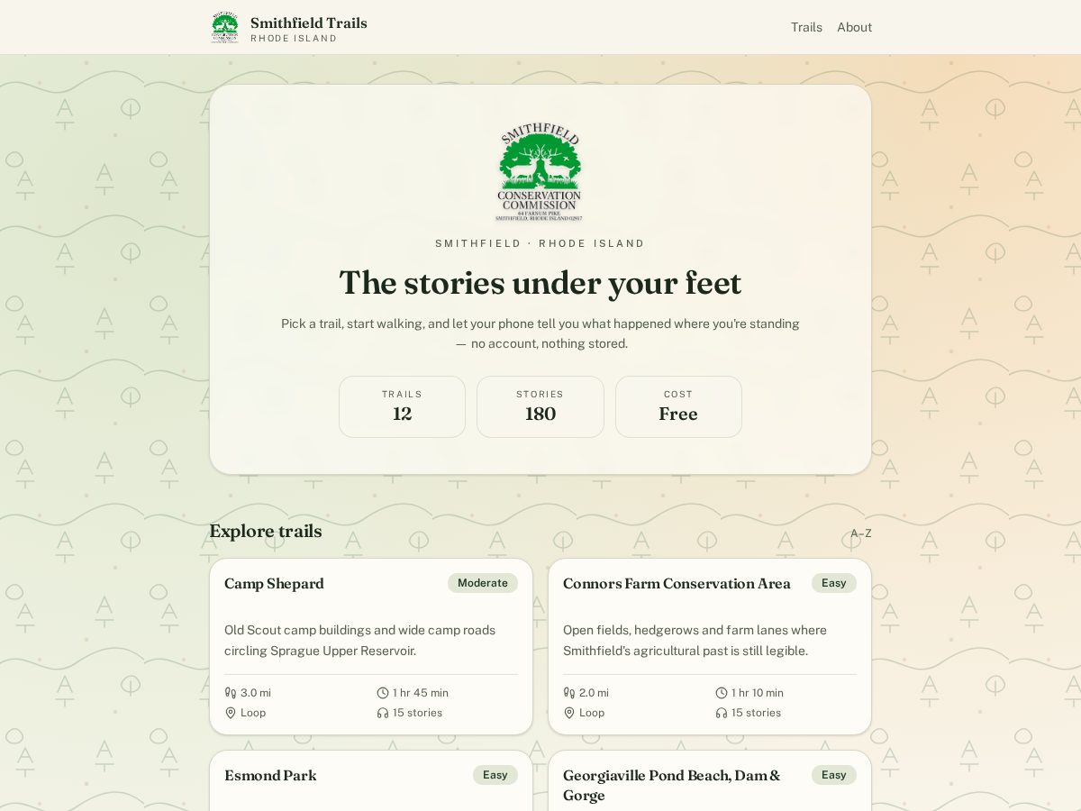 Landing-page snapshot of smithfieldtrails.com