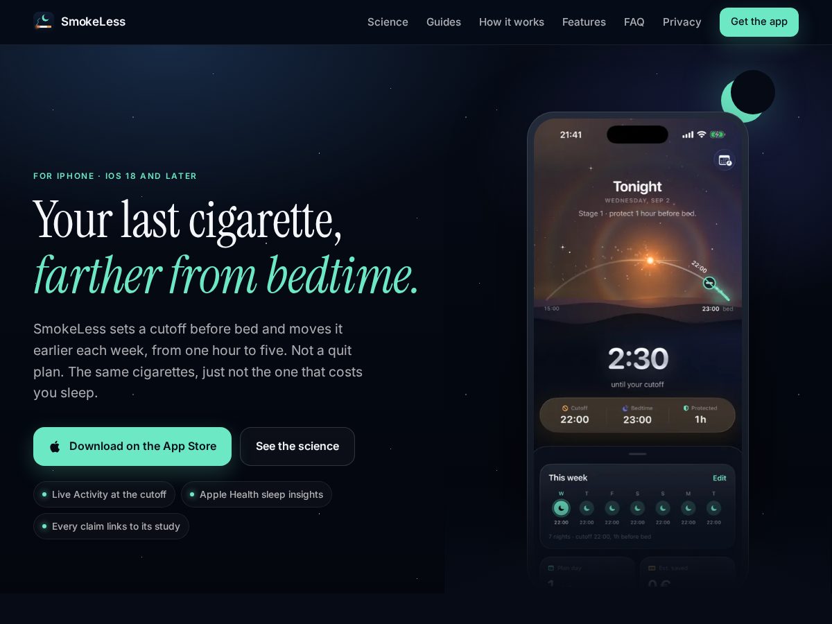 Landing-page snapshot of smoke-less.app