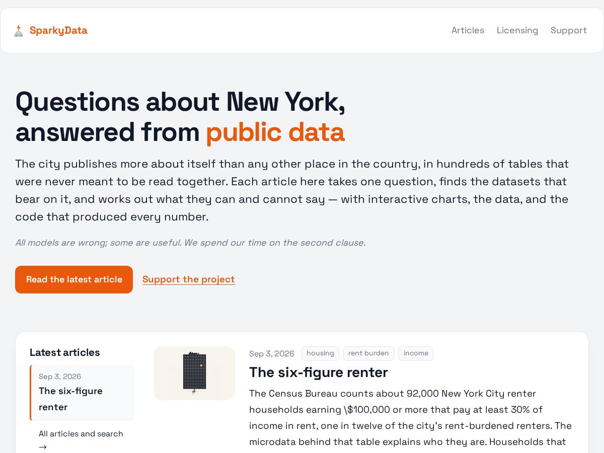 Landing-page snapshot of sparkydata.dev