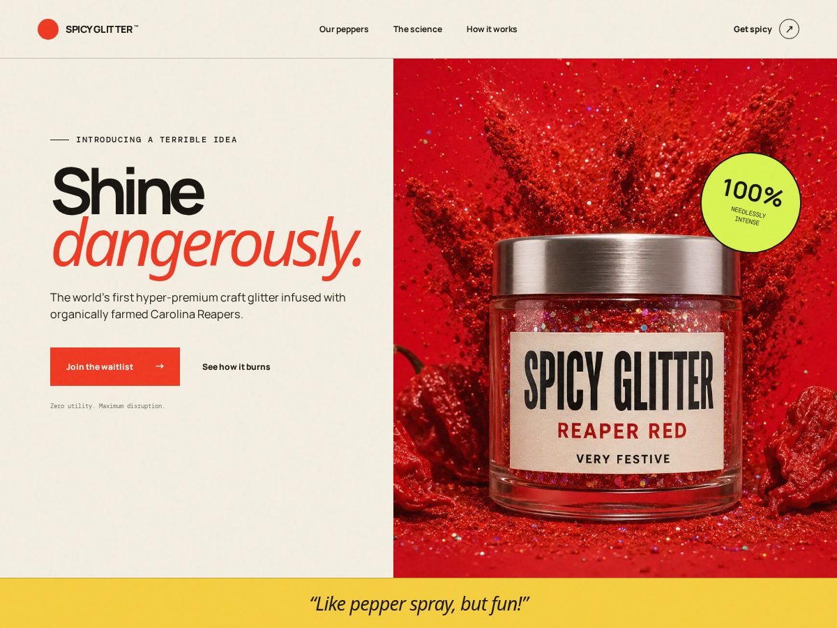 Landing-page snapshot of spicyglitter.com