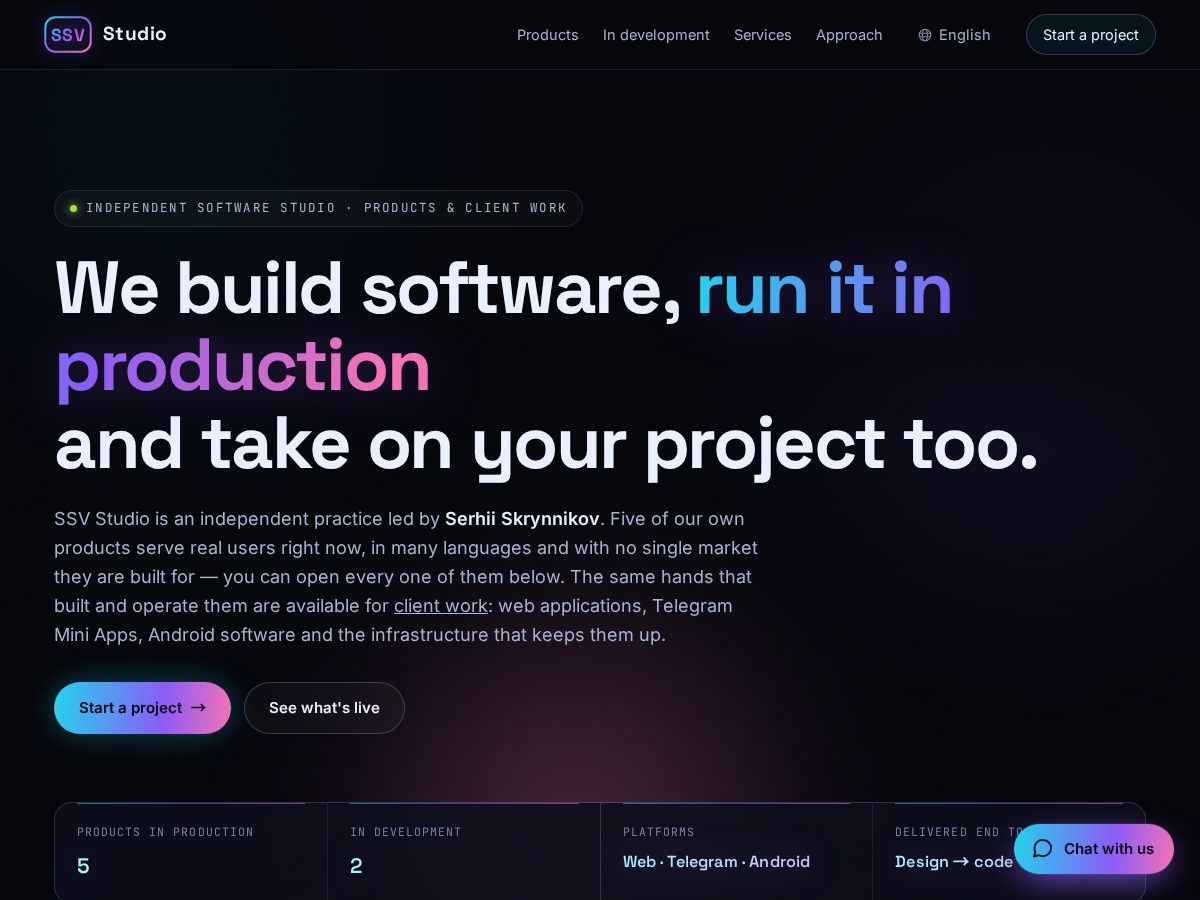Landing-page snapshot of ssvstudio.dev