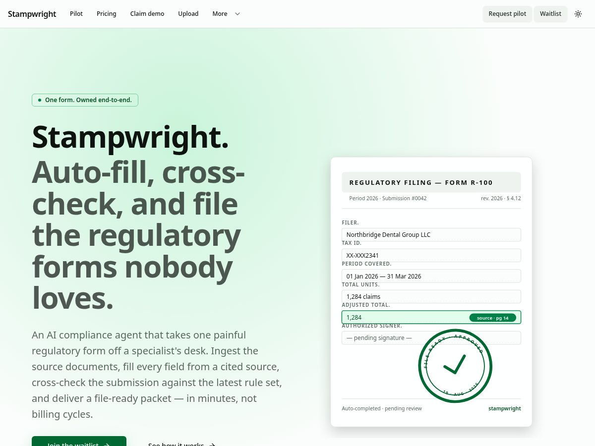 Landing-page snapshot of stampwrightbillingsolutions.com