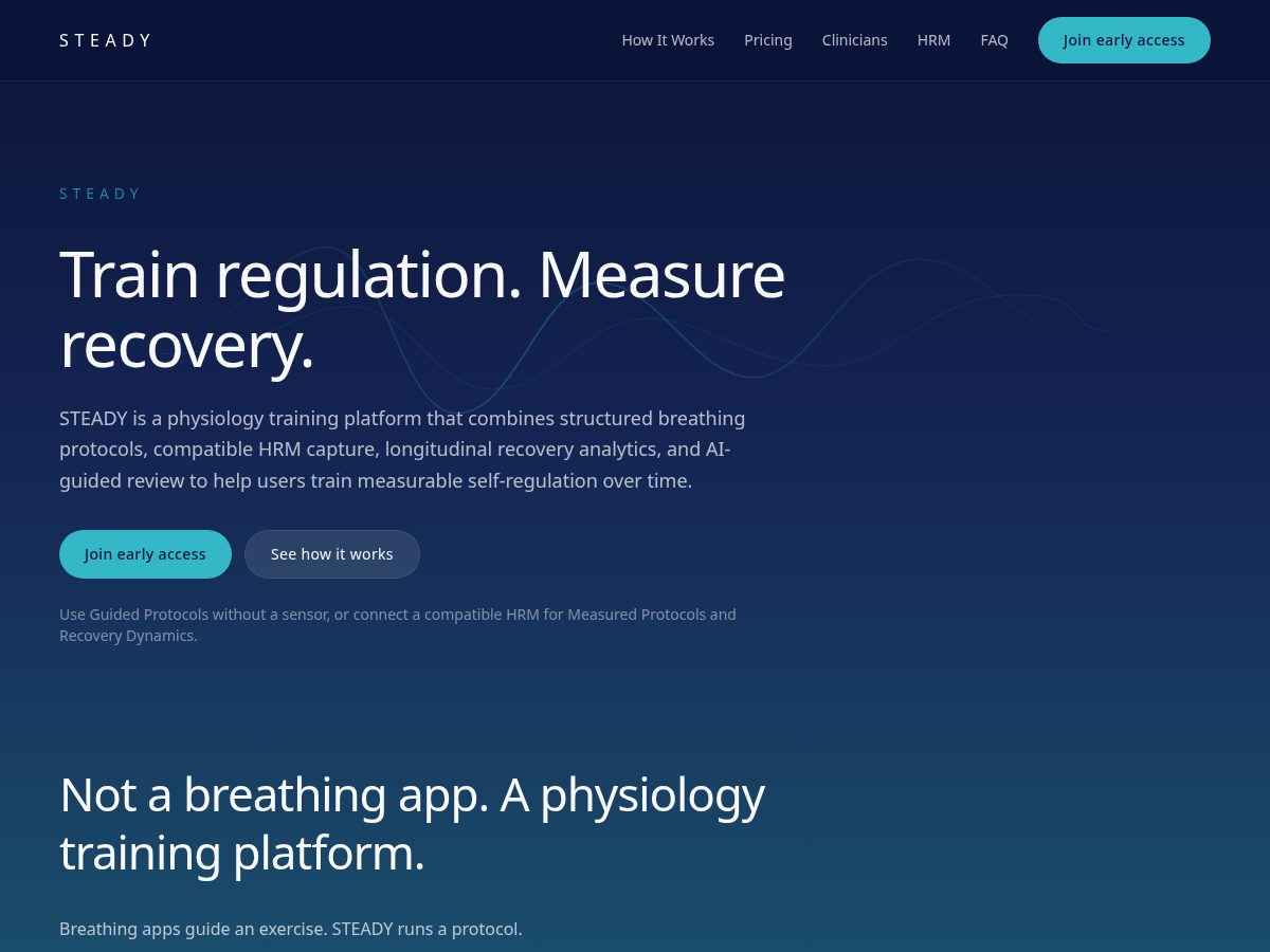 Landing-page snapshot of steadyhrv.com